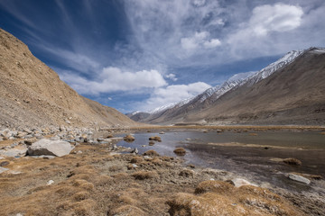 Spring alpine mountain climate highland landscape in Leh Ladakh, India.