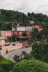 Vocation in Greece, Corfu town. Summer sightseeing Corfu buildings and town 
