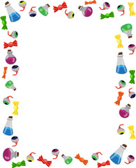 Halloween potions, candies, isolated frame eyeballs, vector illustration for decoration and design