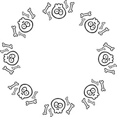 Halloween skull and crossbones round frame vector illustration for design and decoration