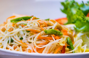 Somtam, Thai spicy green papaya salad.