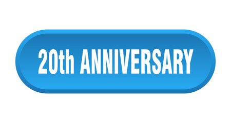 20th anniversary button. 20th anniversary rounded blue sign. 20th anniversary