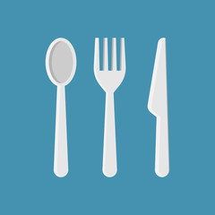 Spoon, fork, dinner knife with blue background flat design vector illustration