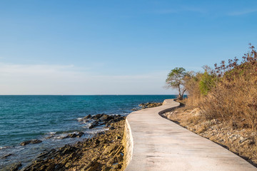 Seaside walkway path  with ocean sea in bluesky background.