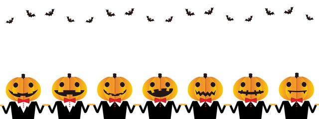 ハロウィンの背景（カボチャのランタンと蝙蝠たち）