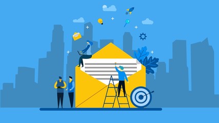 Fototapeta premium email marketing & message concept with Tiny People Character Concept Vector Illustration, Suitable For web landing page,Wallpaper, Background, Card, banner,Book Illustration