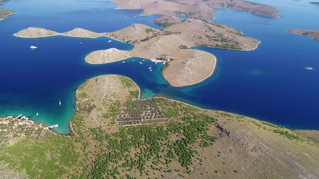 Kornati archipelago national park amazing scenery aerial view, Dalmatia region of Croatia