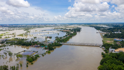 Aerial view of major floods Caused by river overflowing  Resulting in the northeast region Of...