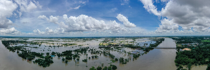 Aerial view of major floods Caused by river overflowing  Resulting in the northeast region Of...