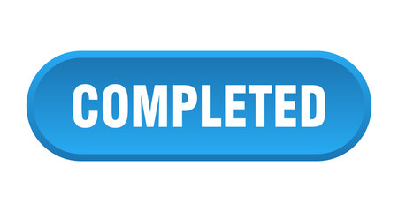 completed button. completed rounded blue sign. completed