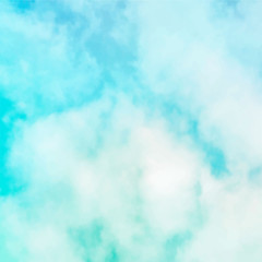 Abstract vector background texture of a vibrant teal blue sky with soft white clouds, square frame