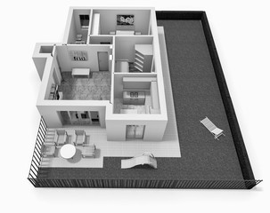 Floor plan 3d with the furniture. Modern plan of the house.