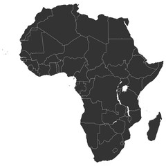 Modern africa political map colored black.