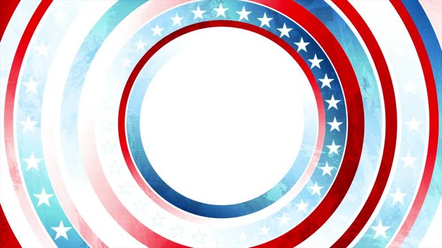 USA colors, stars and round stripes abstract grunge motion design. Independence Day modern background. Concept american flag. Seamless looping. Video animation Ultra HD 4K 3840x2160