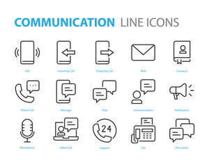 set of communication icons, contact, call, talk.