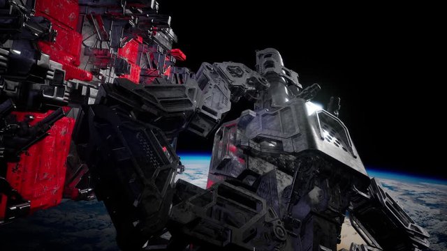 highly detailed huge spaceship approaching to the Earth. elements of this image furnished by NASA