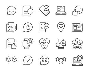 set of feedback icons, rating, review, content