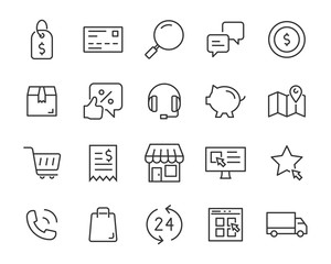 set of shopping online icons, sale, store, customer, bag, cart, ecommerce
