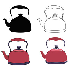 vector, on a white background, kettle with silhouette and sketch