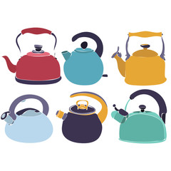 vector, on white background, set, teapot collection