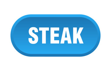 steak button. steak rounded blue sign. steak