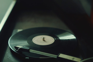 The old gramophone on the table vintage