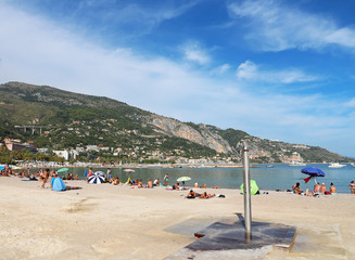 Fototapeta na wymiar French Riviera - beach - Plage des Sablettes - Menton