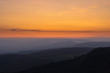 Sunset over the English hills of the Peak district Derbyshire