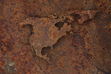 Karte von Nordamerika auf rostigem Metall