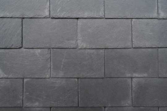 Detail of a slate roof on a house in Brittany, France