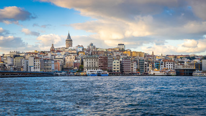 Panorama view of Galata Tower and Istanbul skyline in Istanbul, Turkey