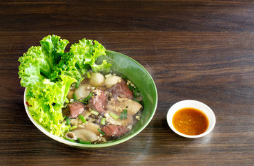 Boiled blood pork soup with spicy and sour sauce, asian food delicious thai food