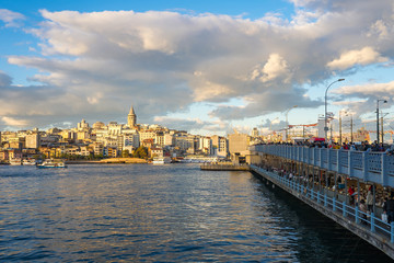 View of Galata Bridge and Galata Tower in Istanbul, Turkey