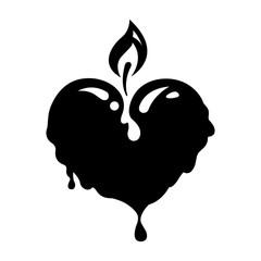 Icon, symbol for web. A beautiful burning heart-shaped candle melts beautifully on a white background. Vector illustration