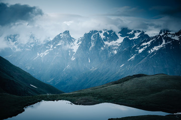 Obraz na płótnie Canvas Lake Koruldi near Mt. Ushba. Location Upper Svaneti, Georgia country, Europe. Main Caucasian ridge.