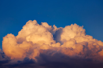 Great view of fluffy clouds before storm. Dark ominous clouds.