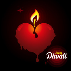 square banner of a lit candle in the shape of a red heart melts beautifully. Concept on the theme of the traditional celebration of Happy Diwali. Festival of Lights and Lights. Vector illustration