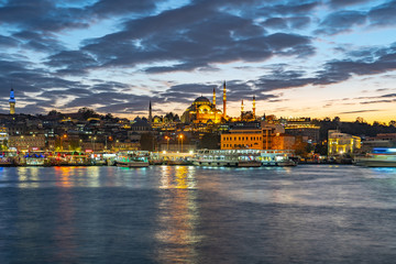 Twilight view of Istanbul port in Istanbul city, Turkey