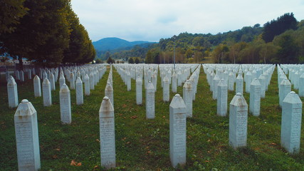SREBRENICA, Potocari, Bosnia and Herzegovina Flying above the graves of murdered men and young boys...