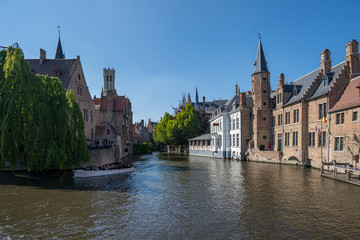Bruges old town and Rozenhoedkaai canal in Bruges, Belgium