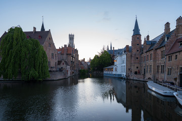 Bruges city skyline at twilight in Bruges, Belgium