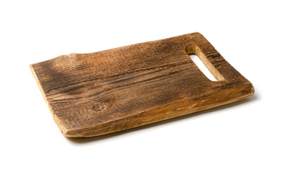 Old rectangular wooden cutting board isolated