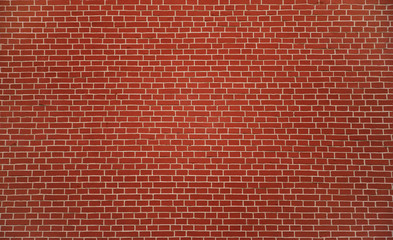 Brick red wall, wide panorama of masonry texture