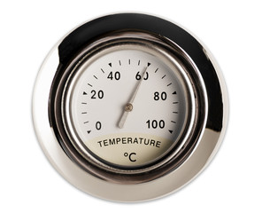 Old circular celsius thermometer isolated
