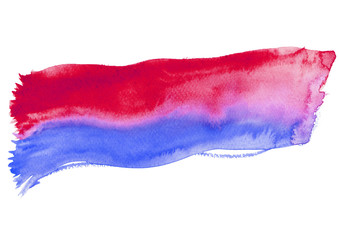 blue red mixing watercolor brush paint stroke striped on paper texture isolate