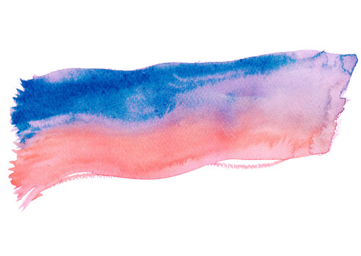 blue pink watercolor brush paint stroke striped on paper texture isolate