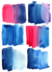Mixing watercolor brushes set texture red-blue 