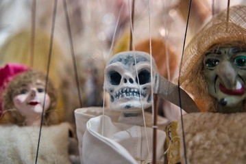 Close up of a skull marionette Traditional Puppets
