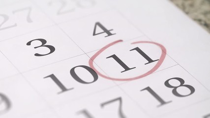 Reminder mark on the eleventh 11 day of a month