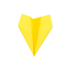 Professional failure. Single yellow paper airplane isolated on white background. Copy space.